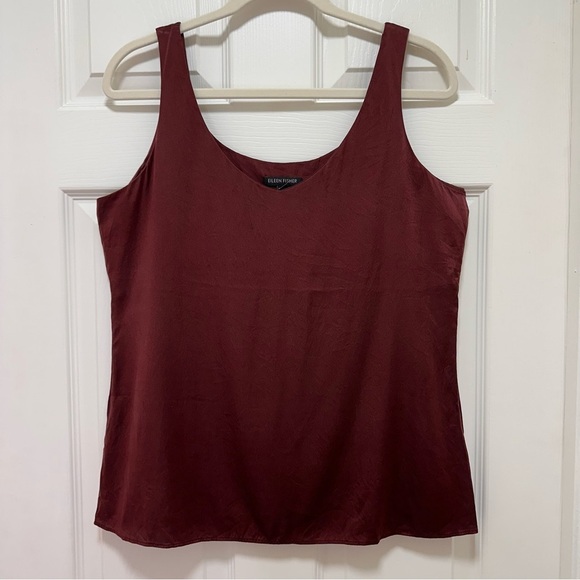 Eileen Fisher Stretch Silk Tank with Top Round Neck in Burgundy Size Small - Picture 5 of 8